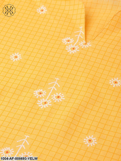 Yellow Checks & Floral multi printed kurta set with pants