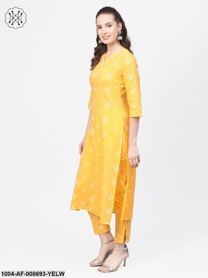 Yellow Checks & Floral multi printed kurta set with pants