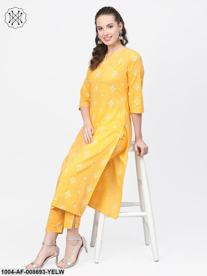 Yellow Checks & Floral multi printed kurta set with pants