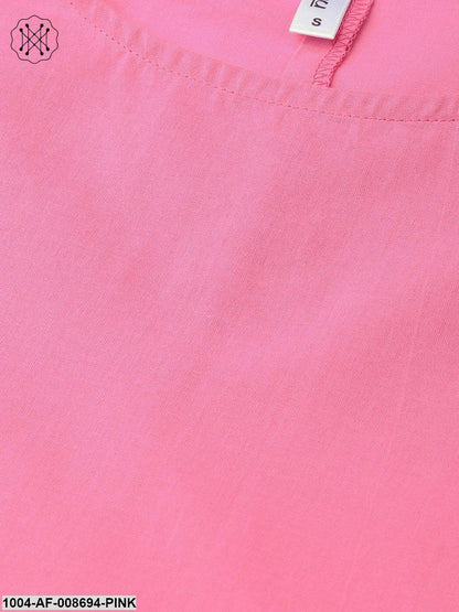 Pink Straight kurta set with Palazzo & Ikat dupatta