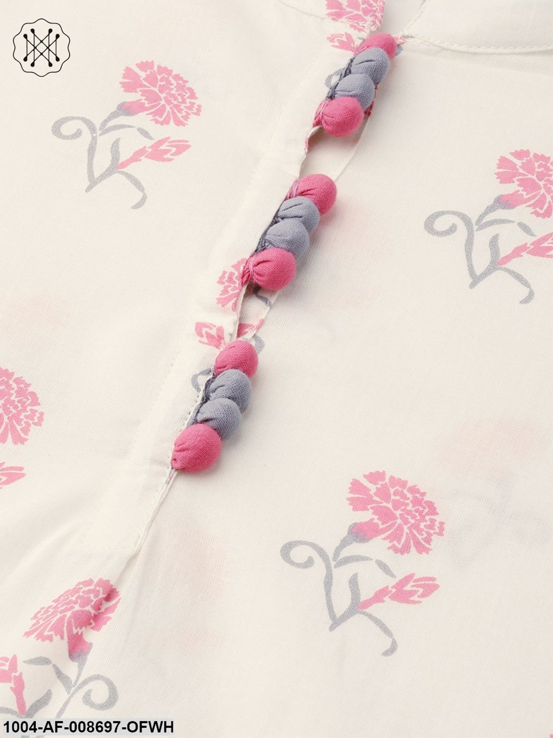 off white & pink floral printed kurta with Ikkat printed palazzos & dupatta