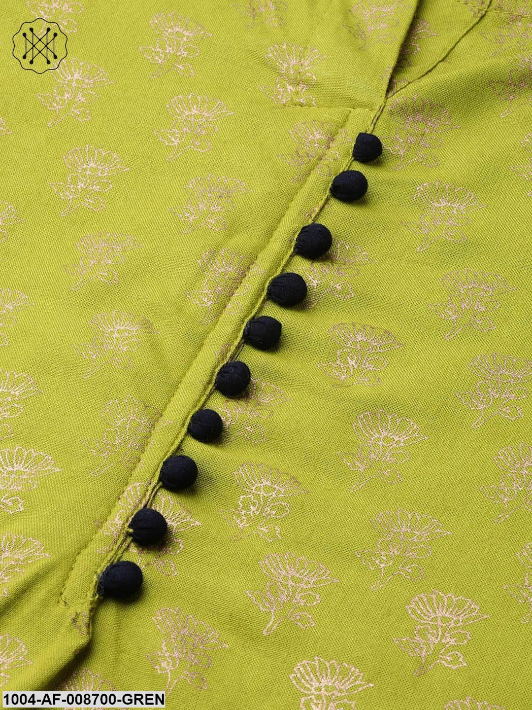 Green gold Printed Straight Kurta set with Navy Blue Palazzo & Net dupatta