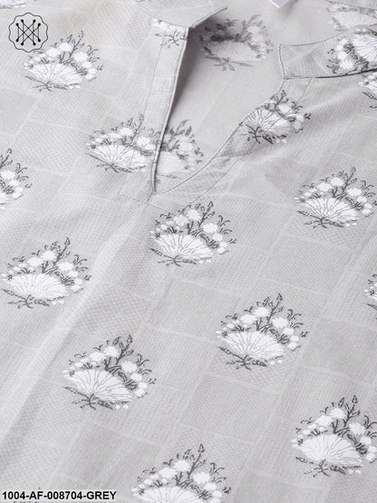 Grey printed 3/4th sleeve kurta with Zig-Zag printed Trouser
