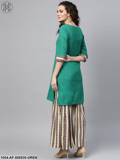 Solid Green Kurta Set With Geometric Printed Sahara