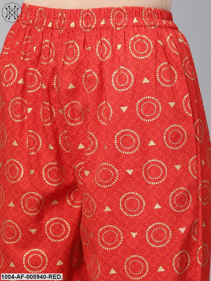 Solid Red Kurta Set With Gold Printed Pants With Multi Coloured Bhagalpur Dupatta