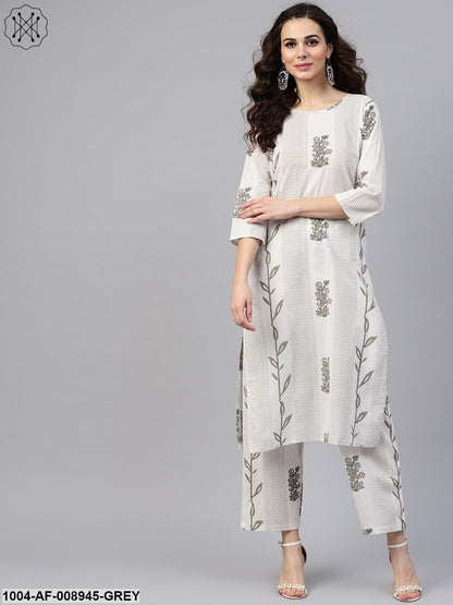 Grey Printed 3/4Th Sleeve Kurta With Palazzo