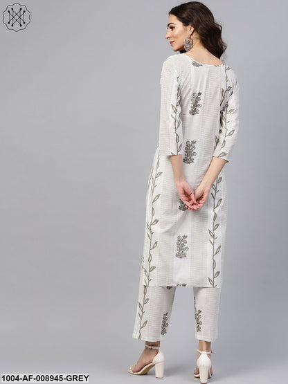 Grey Printed 3/4Th Sleeve Kurta With Palazzo