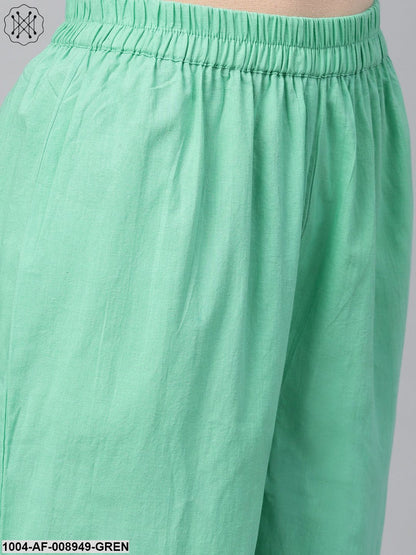 Light Green Multi Printed Straight Kurta Set With Solid Green Pants