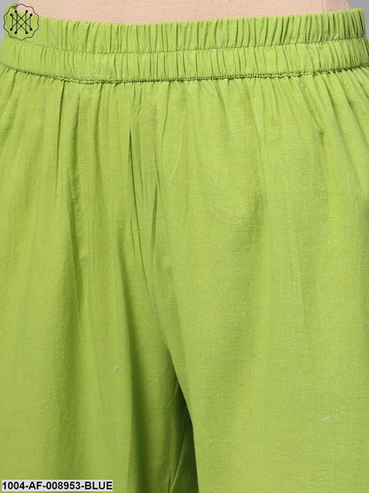 Solid Sky Blue Straight Kurta Set With Solid Light Green Pants