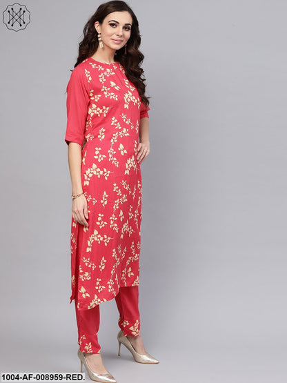 Leaf Printed Straight Kurta And Solid Pants With Printed Dupatta