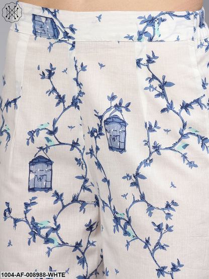 White Printed Sleeveless Kurta With Pant