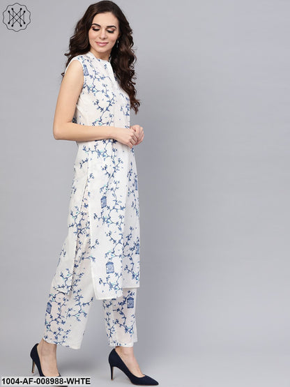 White Printed Sleeveless Kurta With Pant