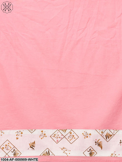 White Printed 3/4Th Sleeve Kurta With Solid Baby Pink Palazzo & Dupatta