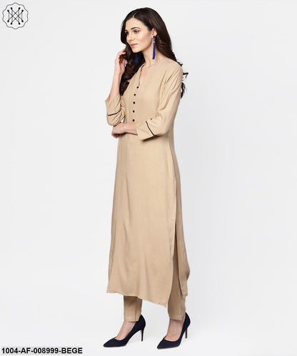 Beige 3/4Th Sleeve Kurta With Ankle Length Palazzo And Printed Dupatta