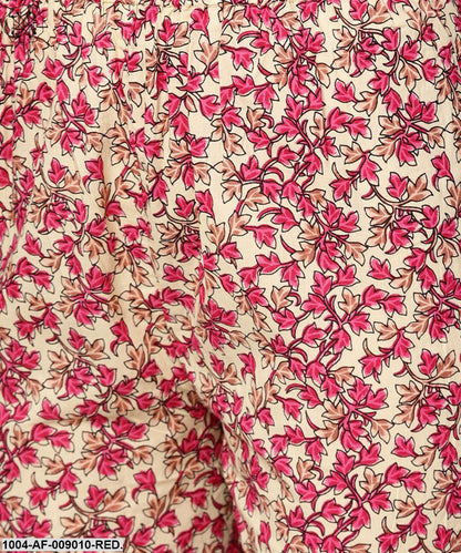 Red Printed Half Sleeve Cotton Kurta With Palazzo And Purple Dupatta