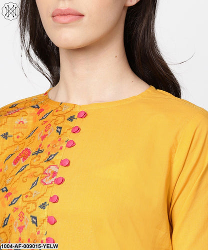 Yellow Printed 3/4Th Sleeve Cotton Kurta With Red Palazzo