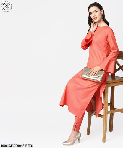 Red Full Sleeve Cotton Kurta With Pant