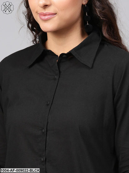 Solid Black High-Low Kurta Set With Printed Pants