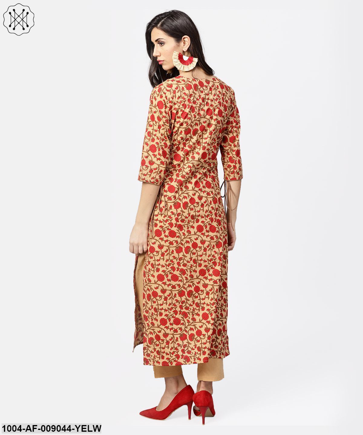 Yellow Printed 3/4Th Sleeve Cotton Anarkali Kurta With Ankle Length Palazzo