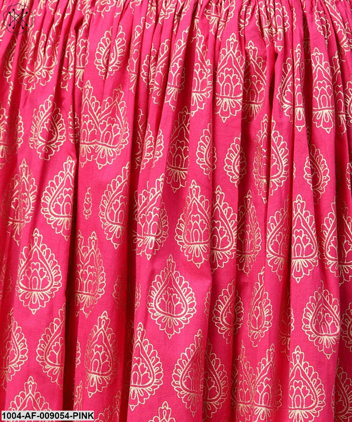 Pink Printed 3/4Th Sleeve Cotton Kurta With Printed Skirt