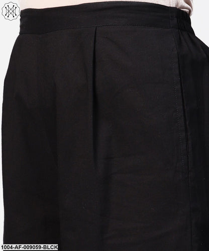 Black Zig Zag Printed 3/4Th Sleeve Cotton Kurta With Black Knee Length Palazzo