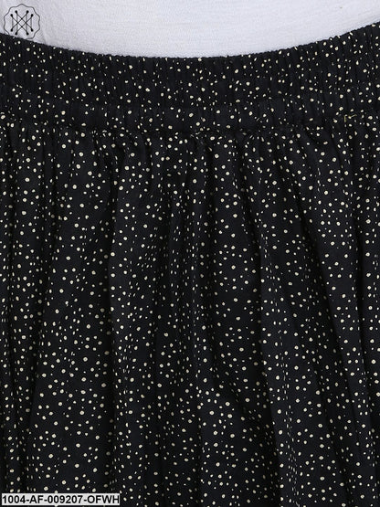 Off White Printed 3/4Th Sleeve Cotton Kurta With Black Printed Skirt