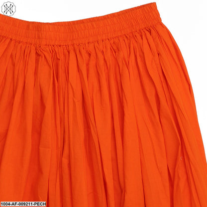 Peach Printed 3/4Th Sleeve Cotton A-Line Kurta With Orange Skirt