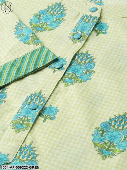 Women Green & Blue Straight Ethnic Motifs Printed Kurta And Palazzos Set