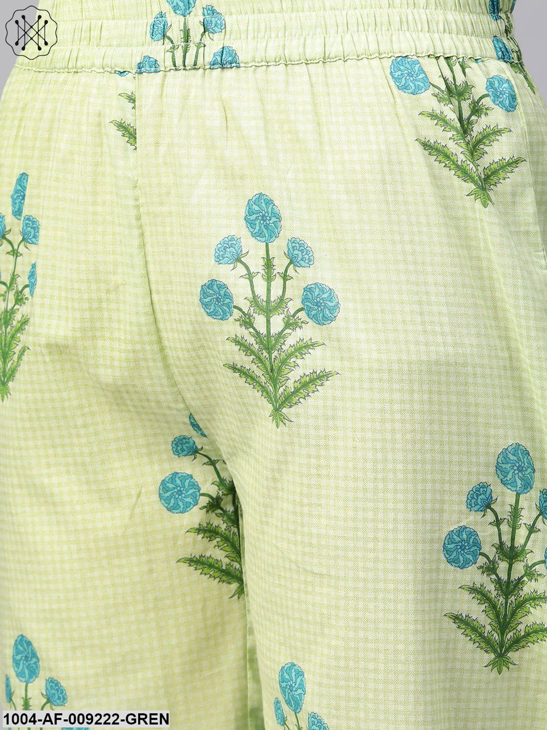 Women Green & Blue Straight Ethnic Motifs Printed Kurta And Palazzos Set