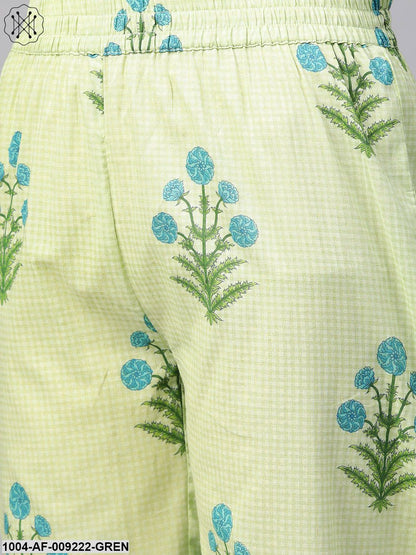 Women Green & Blue Straight Ethnic Motifs Printed Kurta And Palazzos Set