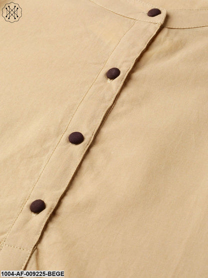 Women Beige & Brown Straight Solid Solid Kurta And Palazzos Set