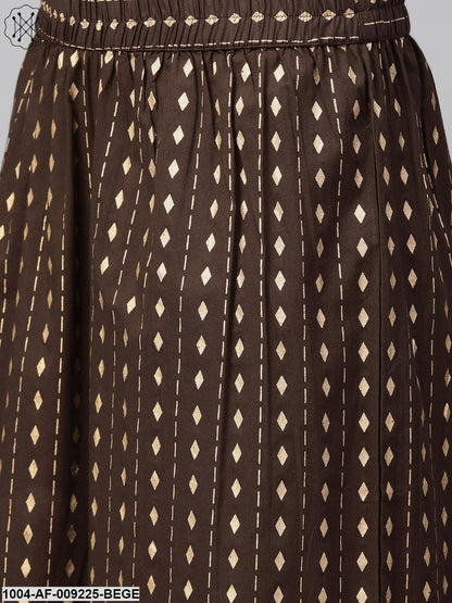 Women Beige & Brown Straight Solid Solid Kurta And Palazzos Set