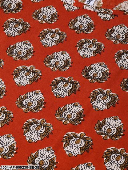 Women Rust & Beige Straight Ethnic Motifs Printed Kurta And Skirt Set