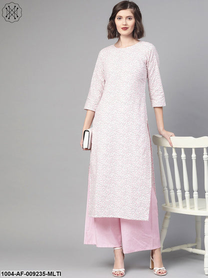Women Pink & Multi Straight Floral Printed Kurta And Palazzo Set