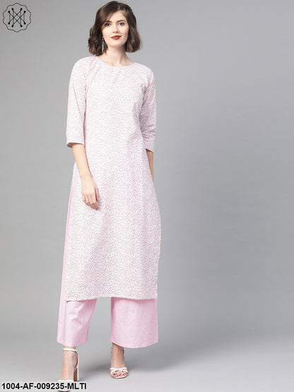Women Pink & Multi Straight Floral Printed Kurta And Palazzo Set