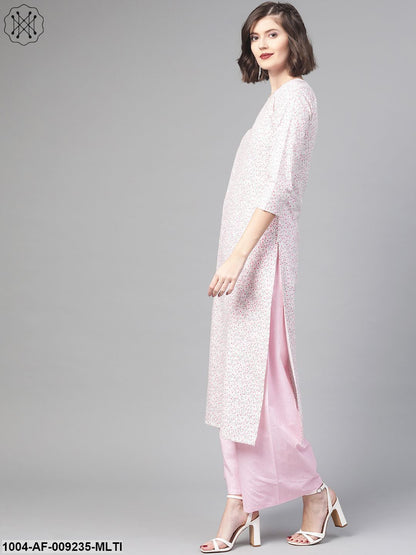 Women Pink & Multi Straight Floral Printed Kurta And Palazzo Set