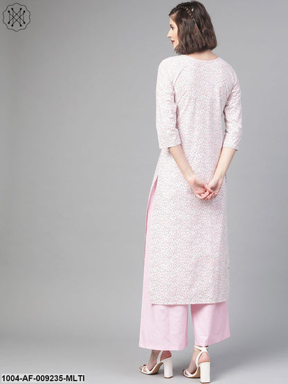 Women Pink & Multi Straight Floral Printed Kurta And Palazzo Set