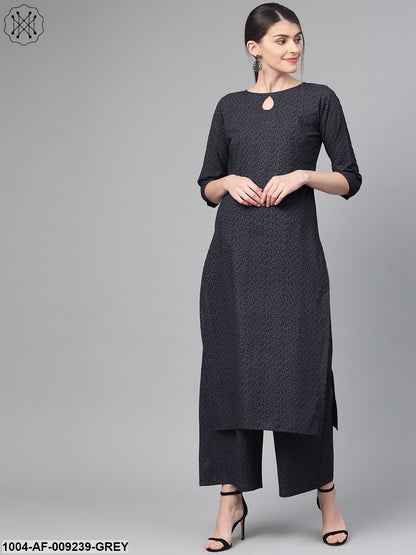 Women Black & Grey Straight Abstract Printed Kurta And Palazzos Set