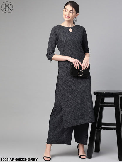 Women Black & Grey Straight Abstract Printed Kurta And Palazzos Set