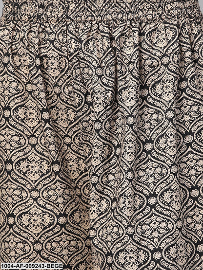 Women Black & Beige Straight Ethnic Motifs Printed Kurta And Palazzos Set