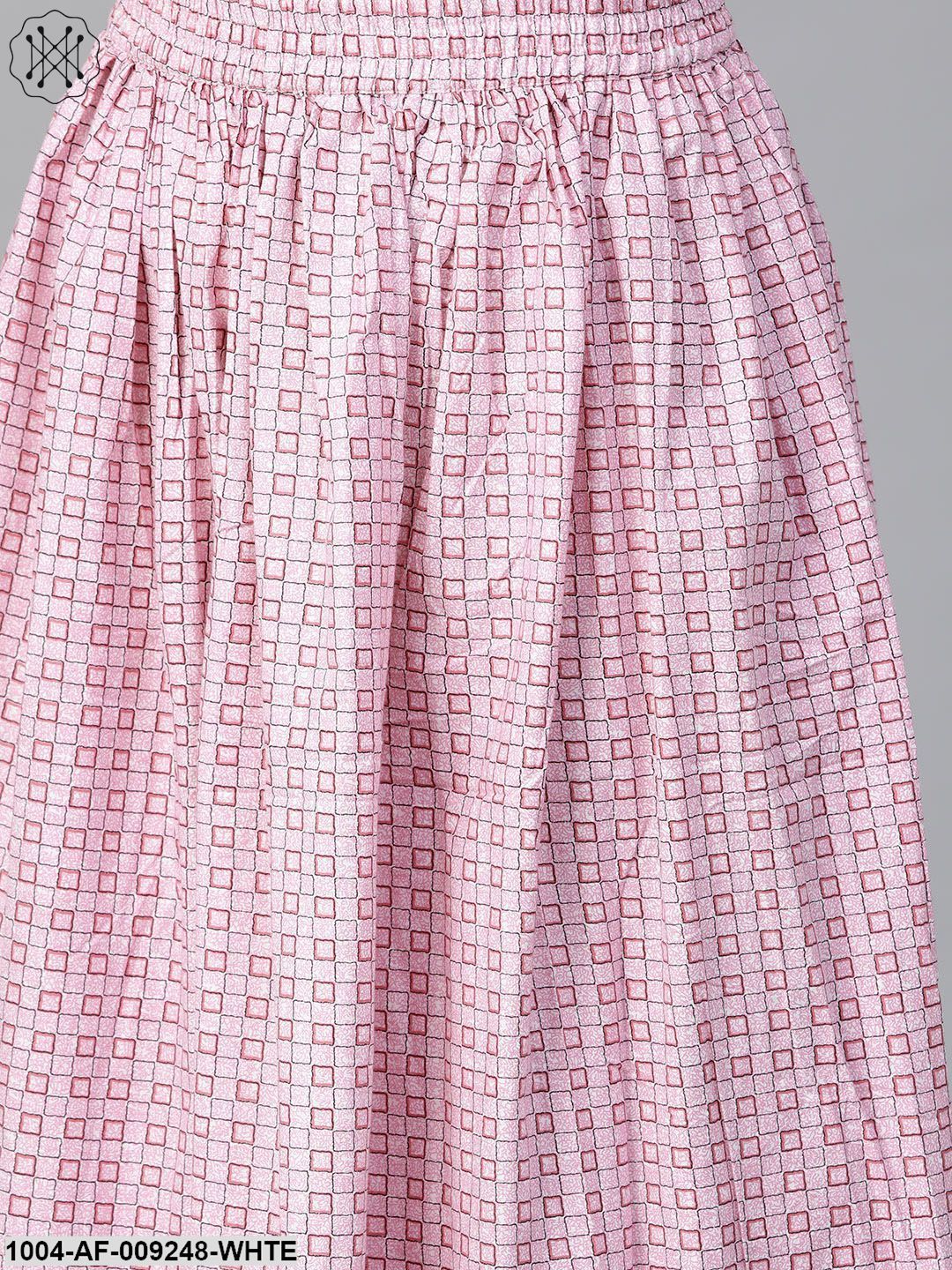 Women Pink & White Straight Floral Printed Kurta And Skirt Set