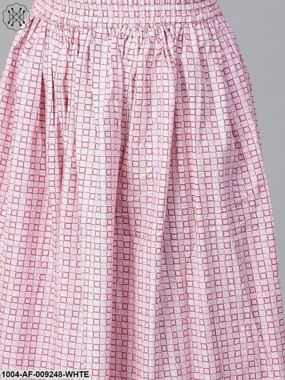 Women Pink & White Straight Floral Printed Kurta And Skirt Set