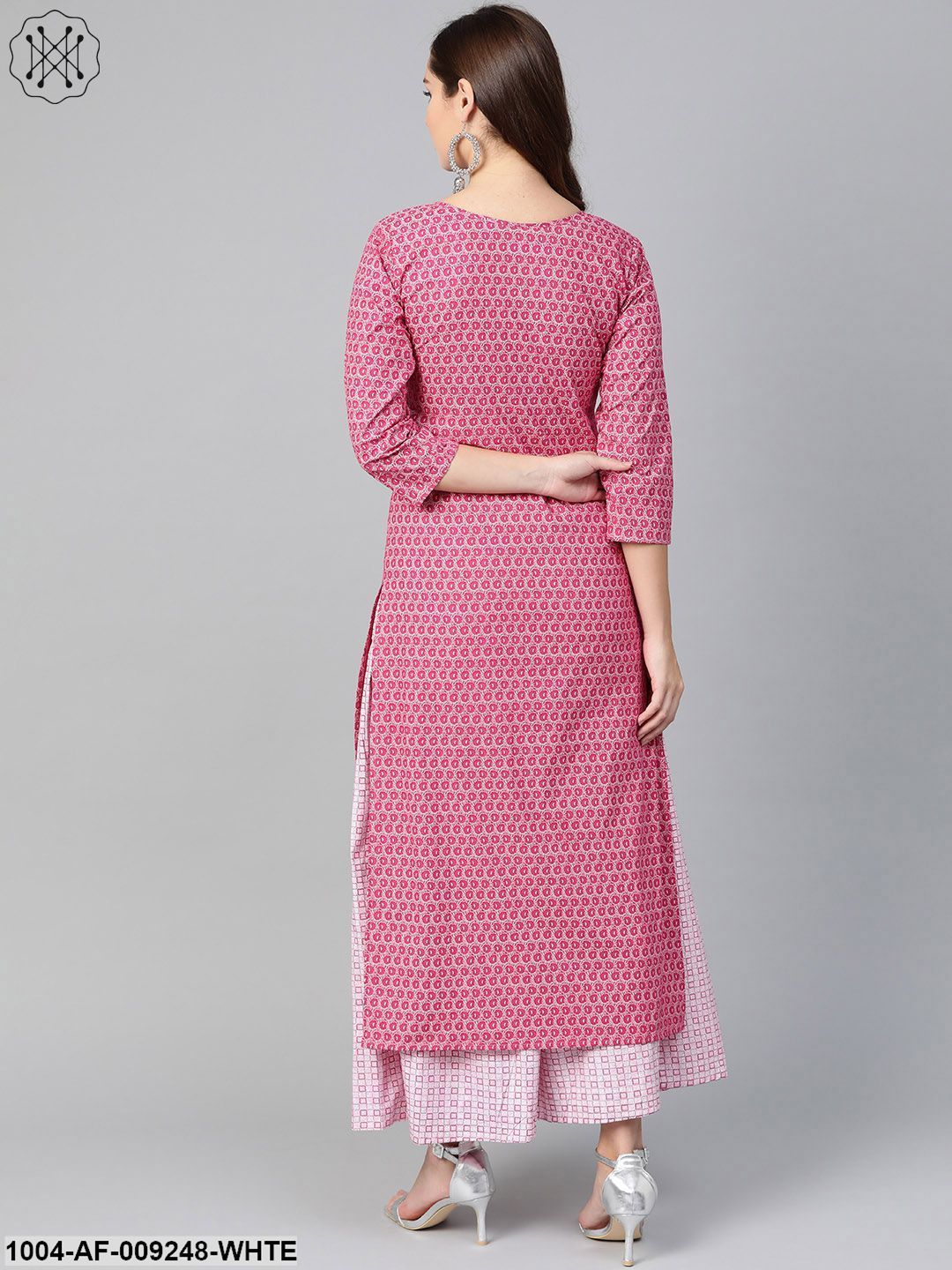 Women Pink & White Straight Floral Printed Kurta And Skirt Set