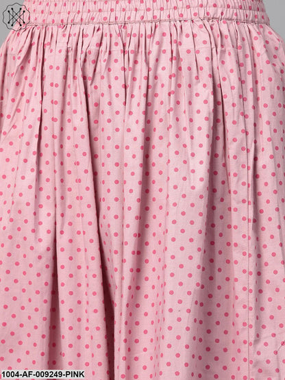 Women Mauve & Pink Straight Floral Printed Kurta And Skirt Set