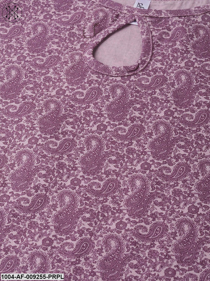Women Mauve & Purple Straight Paisley Printed Kurta And Skirt Set