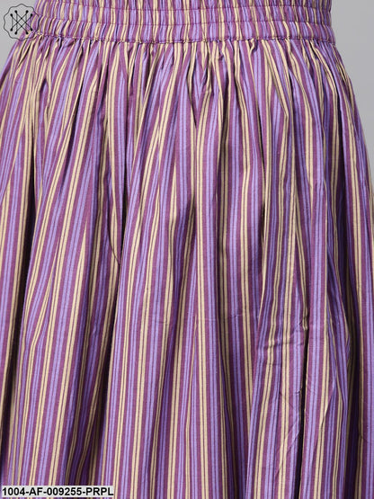 Women Mauve & Purple Straight Paisley Printed Kurta And Skirt Set
