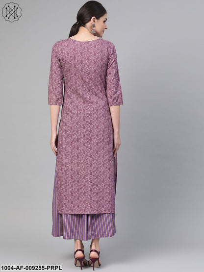 Women Mauve & Purple Straight Paisley Printed Kurta And Skirt Set