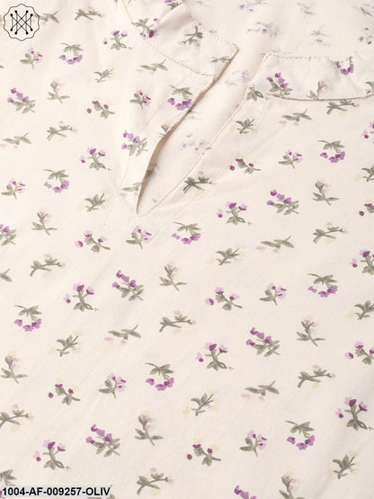 Women Cream & Olive Straight Floral Printed Kurta And Palazzos Set