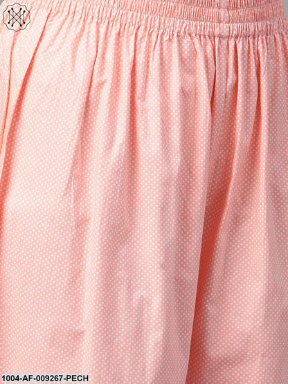 Women Off White & Peach Straight Floral Printed Kurta And Palazzos Set