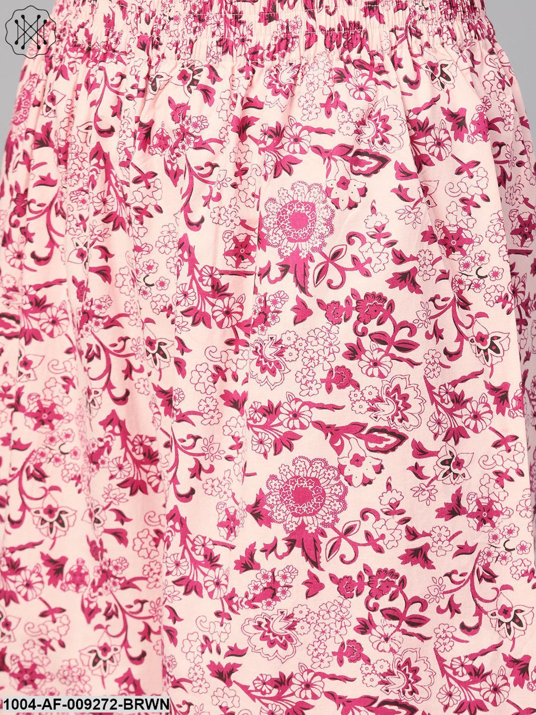 Women Pink & Burgundy Straight Floral Printed Kurta And Palazzos Set